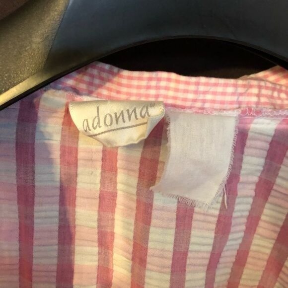 vintage adonna plaid bathrobe pink white belted knee high sheer open front READ - Picture 5 of 6